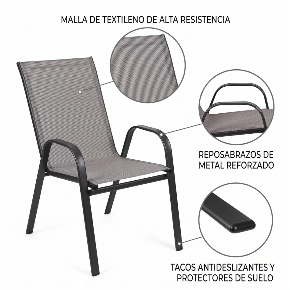 SILLA DE JARDIN TEXTILINA NEGRO - Imagen 2